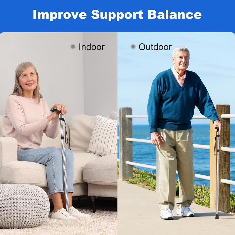 MFE Folding Cane, Portable 5-Level Adjustable Height Walking Stick with Foldable Design, Wrist Strap, and T Handle for Men and Women - Image 4